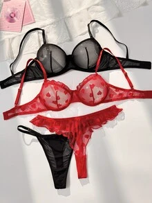 PetitDoll 4pcs Red Sexy Sheer Lingerie Set - Multicolor - View 1