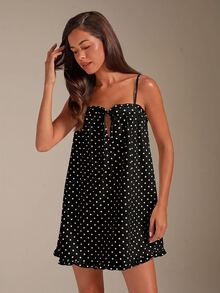 Athîral Women's Casual Spaghetti Strap A-Line Loose Flared Sleepwear Dress, Cute Home Dress - Black - View 4