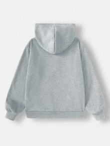 SHEIN EZwear Casual Loose Thick Women's Light Gray Floral Fleece Sweatshirt With Pockets And Drawstring, Suitable For Autumn/Winter - Light Grey - View 2