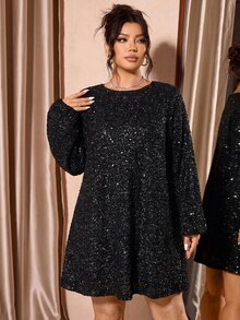 Cravure Plus Size Country Vintage Party Theme Elegant Sequin Straight Back Bowknot Strap Dress - Black - View 4