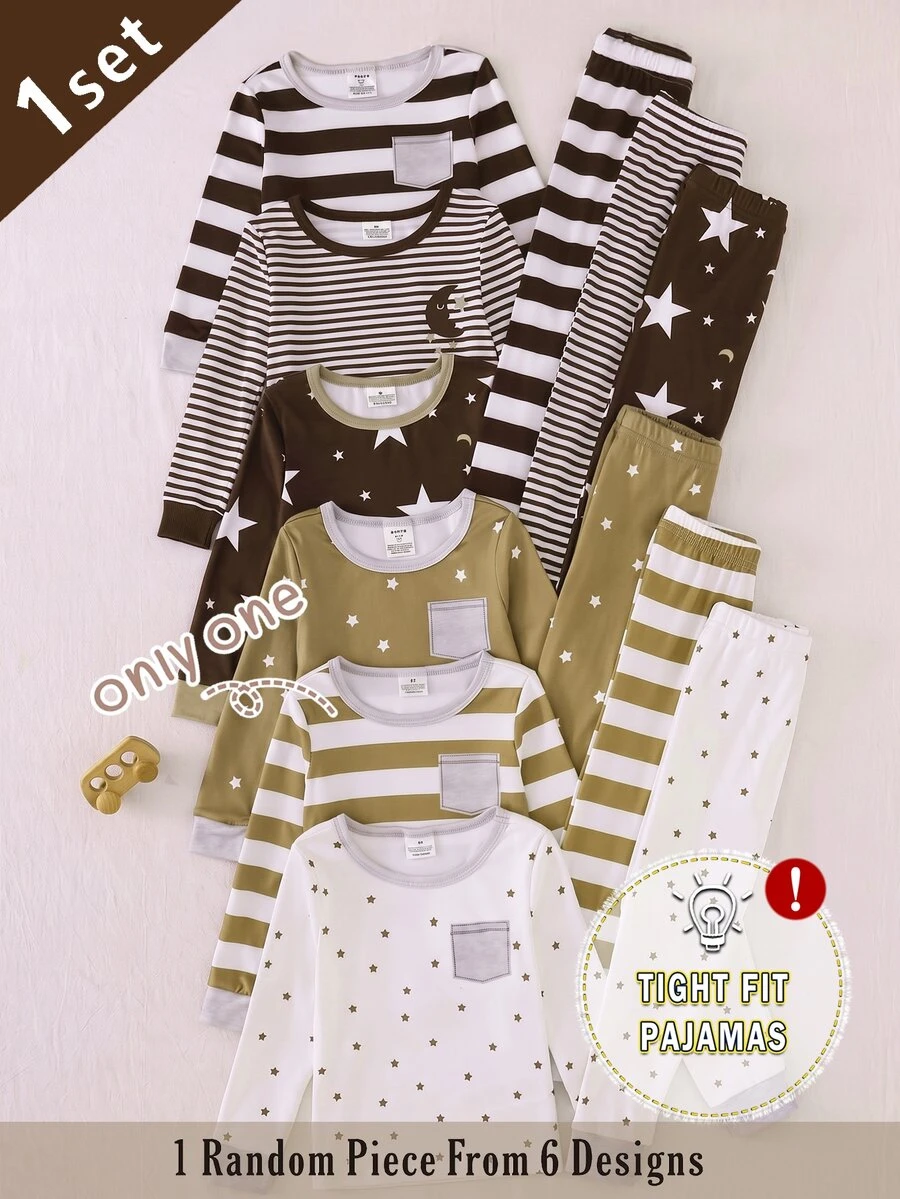 Autumn/Winter Young Boy Home Wear Cute Striped Print Earth Yellow Soft Comfortable Snug Fit Long Sleeve Top And Long Pants - Ginger - View 1