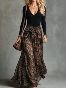 SHEIN Gaun Panjang Wanita Motif Leopard dengan Blok Warna untuk Pesta dan Perjalanan - MultiWarna - View 4
