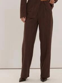 MUSEYN Celana Panjang Cokelat Model Potongan Rapi, Tenun, Pinggang Tinggi, Serbaguna, Kasual Sehari-hari, Musim Gugur Terbaru - Coffee Brown - View 2