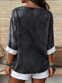 SHEIN LUNE 女款休閒百搭日常穿著襯衫 - 黑色 - 查看 2