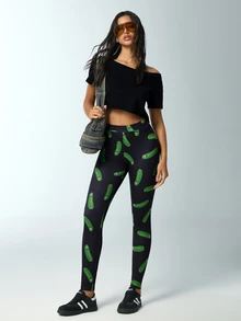 Rick and Morty X SHEIN Women's All-Over Print Casual Daily Wear Tight Leggings - Black - View 1