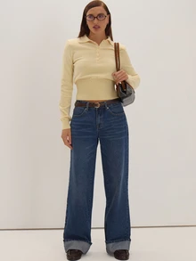 MUSEYN Butter Yellow Knit Cinched Waist Shoulder Pad Polo Sweater Cosy Versatile Everyday Casual New Season Fall - Cream - View 2