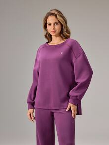 OutZeal Women Sports Sweatshirt Gym Workout Casual Natural Soft Long Sleeve Sweatshirt - Violet Purple - View 4