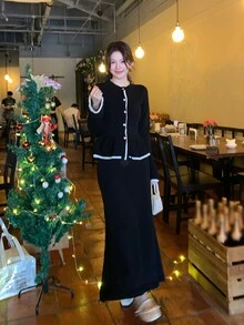 DAZY Women's Elegant Casual Sweater 2 Pieces Set - Black - View 3