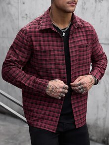 Manfinity CasualCool 男士長袖襯衫，適合萬聖節、聖誕節，新年最佳禮物 - 紅色 - 查看 3