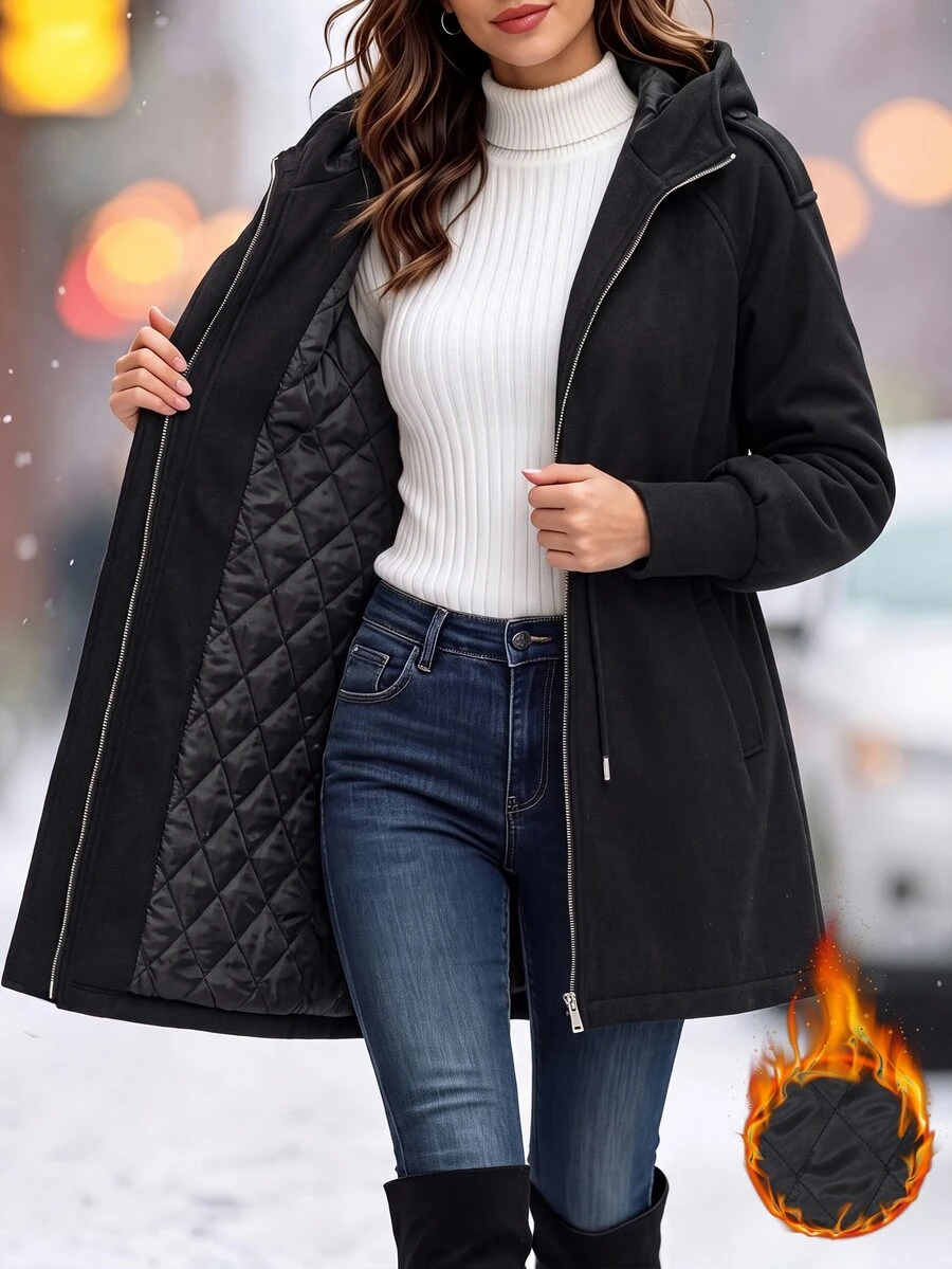 SHEIN Clasi Women's Solid Color Casual Versatile Daily Wear Overcoat - Black - View 1