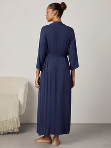 Ocili Women's Solid Color 3/4 Sleeve Comfortable Smooth Rayon Loungewear Robe - Royal Blue - View 5