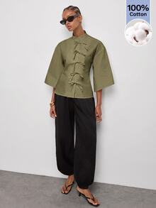Maija Women's Solid Color Casual Versatile Daily Wear Shirt - Army Green - View 1