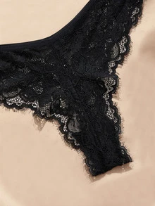 Charlaine French Sexy Lace Petal Patchwork Women's Bra & Panty Set 2pcs - Black - View 4