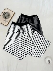 Napfluff 2PCS Women Sleep Bottoms - Black and White - View 6