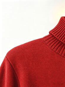Linhara Plus Size Solid Color Turtleneck Fleece Sweater, Winter Knit Pullover Fall - Red - View 4