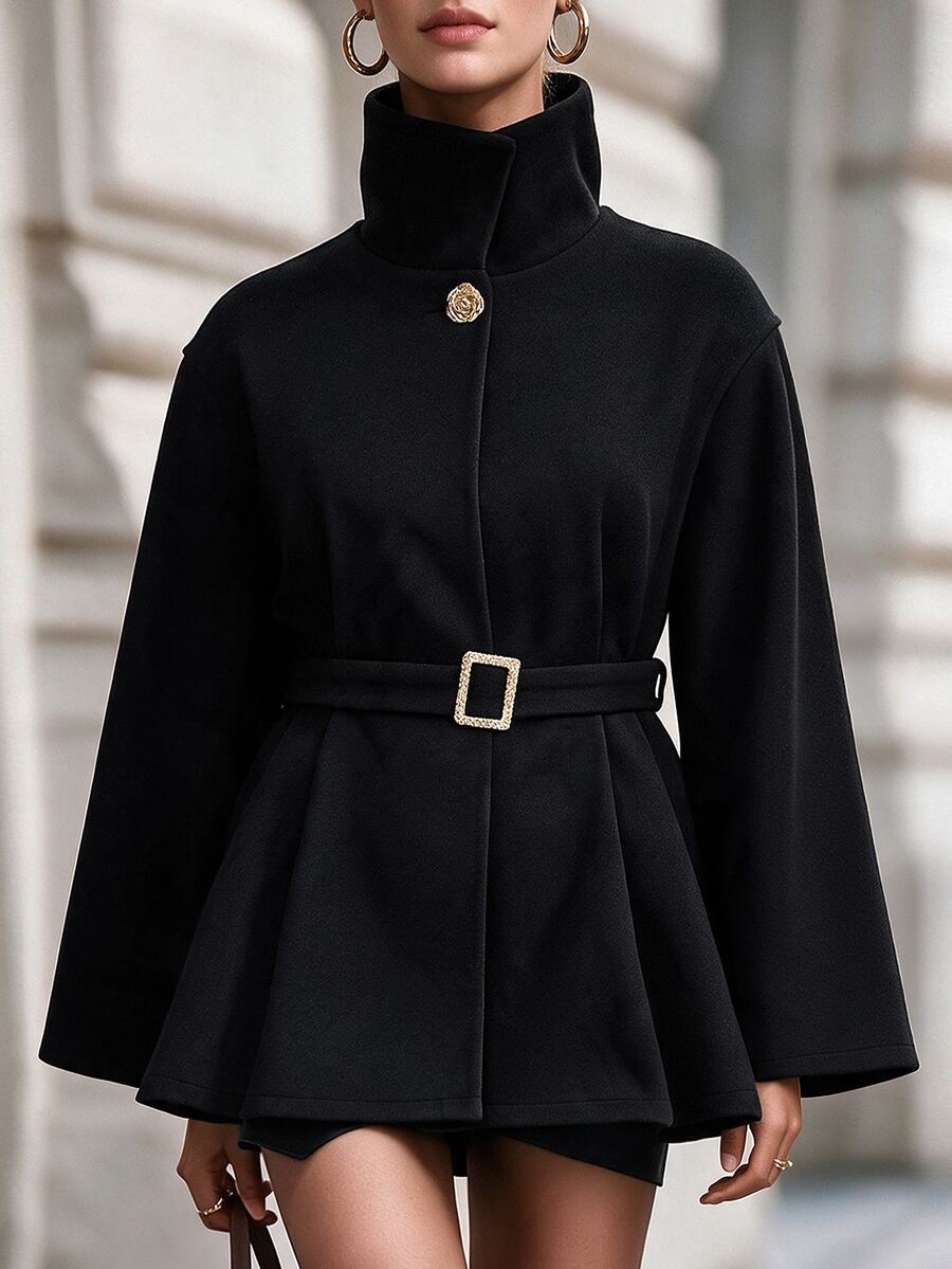 GlowEve CURVE Plus Size Minimalist Elegant Versatile Women's Overcoat - Black - View 1