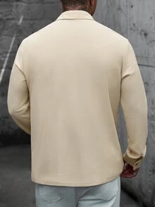 Manfinity CasualCool 2026春夏男士奶油米色紋理針織襯衫外套，靜奢風與復古工裝風格翻領 - 杏色 - 查看 2