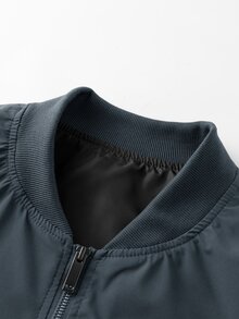 Manfinity Homme Men's Letter Graphic Long Sleeve Zip-Up Casual Baseball Jacket - Dark Grey - View 3