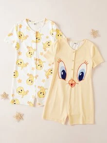 LOONEY TUNES X SHEIN 2PCS Tween Girls Pajamas - Yellow - View 1