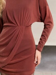 MOTF PREMIUM WOMEN'S BROWN SHORT DRESS, ELEGANT AND EXQUISITE, AUTUMN/WINTER - Brown - View 5