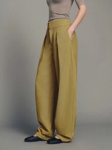 MOTF PREMIUM WOMEN'S SOLID COLOR CASUAL VERSATILE DAILY WEAR WIDE LEG LONG PANTS - Khaki - View 4