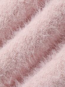 DAZY Pink V-Neck Tie Bow Fuzzy Fitted Long Sleeve Sweet Cute Girly Style Knitted Sweater - Pink - View 3