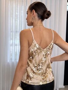 Lavishia Women's Elegant Sequin Tank Top Suitable For Holiday Parties - Gold - View 2