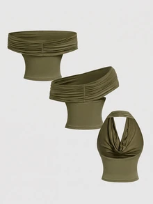 SHEIN MOD 3PCS Women Tank Tops & Camis - Army Green - View 3