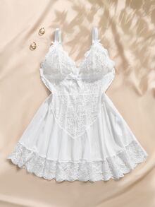 SHEIN Plus Size Sexy Lingerie (Lace Patchwork Dress) - White - View 1