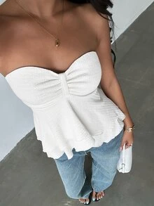 Glamine 性感浪漫優雅辣妹修身細肩帶無袖法式風百搭高級甜辣抹胸上衣 度假奶油白夏季款 - 白色 - 查看 8