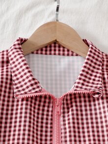 SHEIN 青少年女孩長袖抓絨秋季服飾，休閒日常高級感校園通勤 Ins 風格百搭 PU 皮革翻領寬鬆夾克外套 - 紅色 - 查看 5