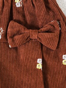 SHEIN 女童燈芯絨刺繡蝴蝶結裝飾裙 - 棕色 - 查看 5