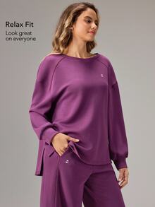 OutZeal Women Sports Sweatshirt Gym Workout Casual Natural Soft Long Sleeve Sweatshirt - Violet Purple - View 3
