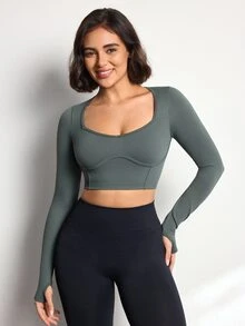 Easithlete Easithlete Women's Solid Color Casual Daily Wear Sports T-Shirt - Army Green - View 3