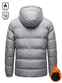 Manfinity Homme Men's Workwear Multi-Pocket Hooded Padded Coat, Thermal Lined Quilted Padded Coat For Outdoor And Commuting - Grey - View 2