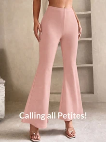 SHEIN PETITE 純色喇叭褲腿春季黑色長褲 - 粉色 - 查看 7