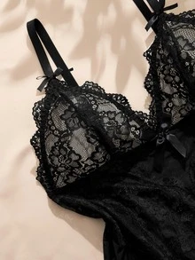 SHEIN 大尺碼性感內衣（蕾絲拼接洋裝） - 黑色 - 查看 5