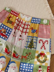 Dream Adore Vintage Plaid Christmas All-Over Print Lapel Cardigan Faux Silk Short Sleeve Pants Set - Multicolor - View 5