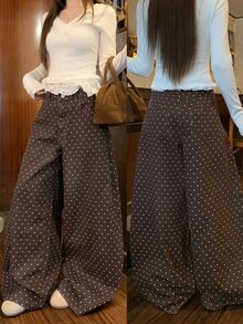 DAZY Women's Polka Dot Loose Button Jeans - Brown - View 1