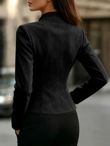 Elafinee Women's Long Sleeve Zipper Front Waist-Cinching Jacket With Metal Button Decoration - Black - View 2