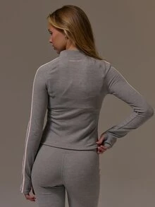 Musera Sport Jaket Termal Bergaris Kontras Warna dengan Resleting dan Potongan Pas Badan Gaya BBl, Jaket Koordinasi yang Imut dan Feminin untuk Musim Gugur, Musim Dingin, Musim Panas, Olahraga, Liburan, dan Es. - Grey - View 4