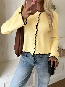 CovetEZ Women's Long Sleeve Single-Breasted Casual Versatile Knit Cardigan - Light Yellow - View 7