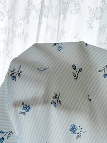 CottageSlumber Plus Size Women's Striped Floral Print Camisole Top, Long Pants And Long Sleeve Robe Pajama Set, Lace Trim Patchwork Design, All Season Sleepwear, Comfortable Homewear - Blue - View 8