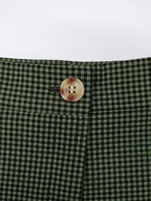 SHEIN Franclia 女款格紋休閒百搭日常裙褲 - 墨綠色 - 查看 4