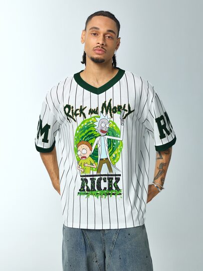 Rick and Morty X SHEIN Herr T-shirt med bokstavs- och tecknatryck, avslappnad vardagsmodell med kort ärm