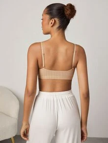 Ocili Women's Pure Cotton Ribbed Comfortable Bra - Khaki - View 2