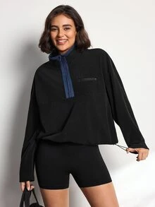 Easithlete Short Stand Collar Loose Outdoor Casual Sweatshirt - Multicolor - View 1
