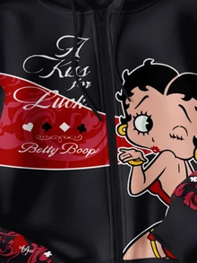 Attitoon Betty Boop x SHEIN Women's Letter Cartoon Pattern Casual Daily Sweatshirt - Multicolor - View 6
