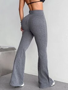 Dewbera Dewbera 1pc Regular Flare Leggings / Butt Lifting Design / Basic Style / Sports Flare Leggings / Fitness / Yoga Seamless - Grey - View 2