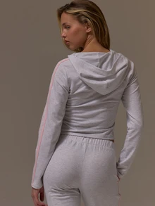 Musera Sport Zip Through Fitted Logo Detail Coord Hoodie Cute Girly Autumn Winter Fall Gym Holiday Dainty Ice - Grey - View 4